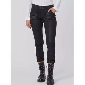 PAIGE Mayslie Jogger Coated Black Fog Luxe Moto‎ Zip Pant Size 25